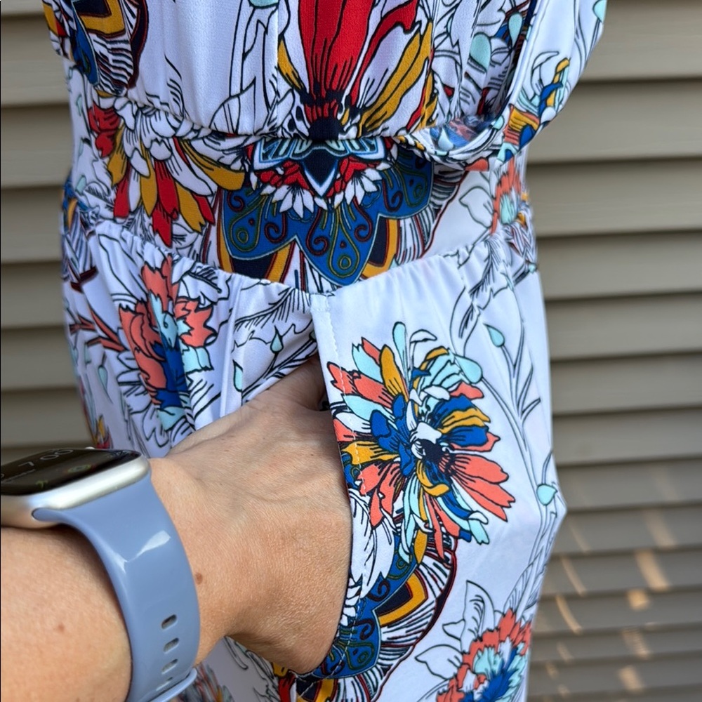 G by Giuliana Floral Sleeveless Wide Leg Jumpsuit Size Large Petite - Picture 8 of 14